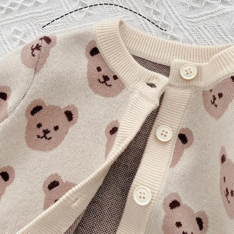 2022 осенний вязаный свитер для мальчика Детский рисунок медведя кардиганы