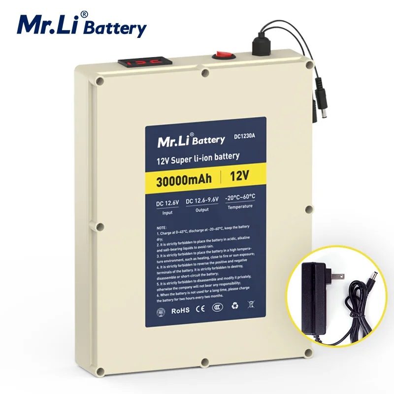 MR.Li 12V 30Ah Rechargeable lithium ion Battery Pack For Outdoor Power Supply With BMS Board Protection And 5A Charger
MR.Li 12V 30Ah Rechargeable lithium ion Battery Pack For Outdoor Power Supply With BMS Board Protection And 5A Charger