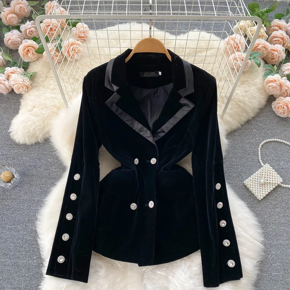 Vintage Women Black Velvet Suit Jacket Winter Double Breasted Long Sleeve Ladies Slim Office OL Blazer Outwear
Vintage Women Black Velvet Suit Jacket Winter Double Breasted Long Sleeve Ladies Slim Office OL Blazer Outwear
