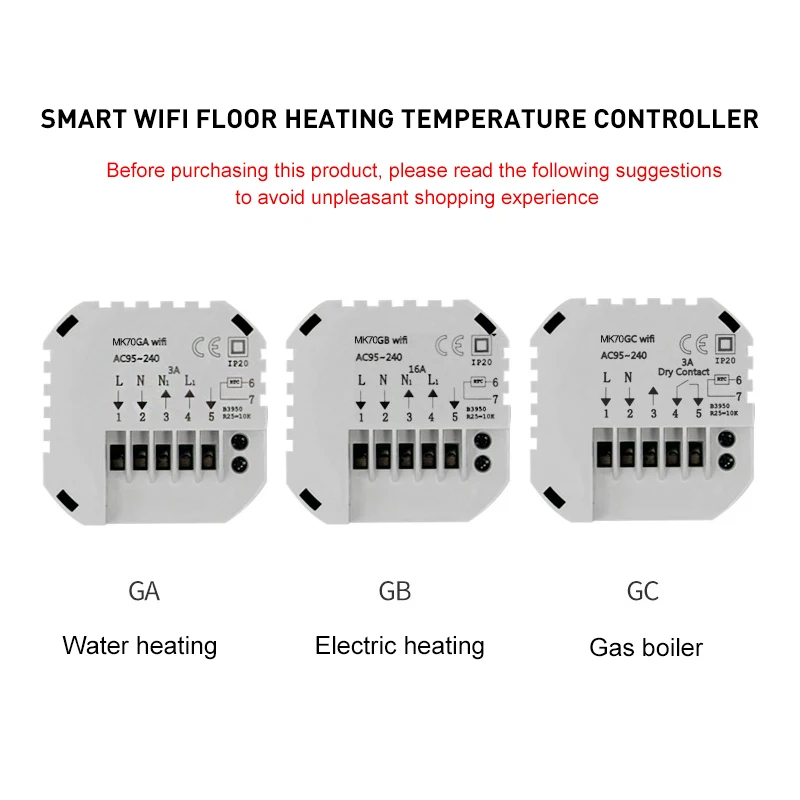 WiFi Smart Thermostat Temperature Controller Water/Electric Floor Heating Water/Gas Boiler Controller work For Alexa Google Home
WiFi Smart Thermostat Temperature Controller Water/Electric Floor Heating Water/Gas Boiler Controller work For Alexa Google Home