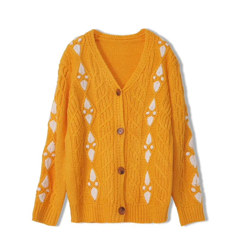 

Kawaii модный Stylen негабаритных Kawaii свитер шерстяная фуфайка осень женская одежда с v-образным вырезом и цветочной вышивкой оранжевый Boho вязано...