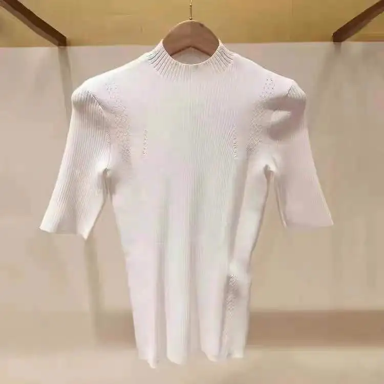 Women Sweater2021 Spring and Summer New Ladies Half-high Collar Five-point Sleeve Knitted Solid Color Blouse
Women Sweater2021 Spring and Summer New Ladies Half-high Collar Five-point Sleeve Knitted Solid Color Blouse