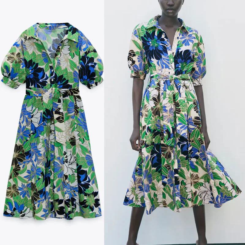 Женское винтажное длинное платье-рубашка Za, зеленое плиссированное платье миди с цветочным принтом, коротким рукавом-фонариком и поясом на ... 
Женское винтажное длинное платье-рубашка Za, зеленое плиссированное платье миди с цветочным принтом, коротким рукавом-фонариком и поясом на ...