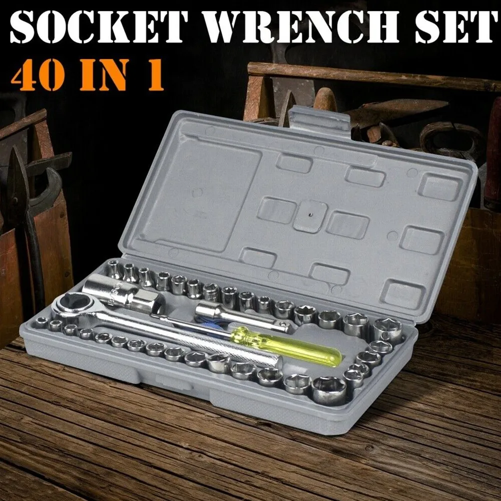 40-Piece Car Repair Tool Kit Ratchet Wrench Socket Tool Set METRIC/SAE 1/4" & 3/8" Drive With Case Practical To Use Parts
40-Piece Car Repair Tool Kit Ratchet Wrench Socket Tool Set METRIC/SAE 1/4" & 3/8" Drive With Case Practical To Use Parts