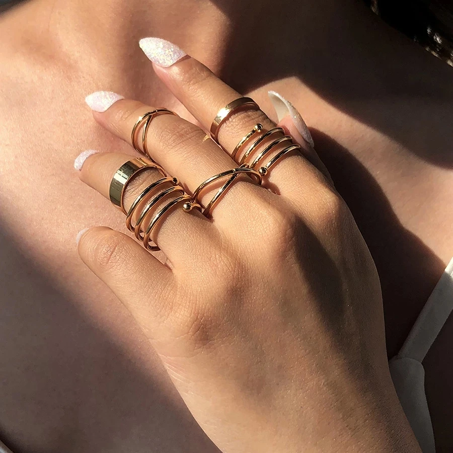 Original Rings Gold Color Round Hollow Geometric Rings Set For Women Fashion Cross Twist Open Ring Joint Ring Female Jewelry
Original Rings Gold Color Round Hollow Geometric Rings Set For Women Fashion Cross Twist Open Ring Joint Ring Female Jewelry