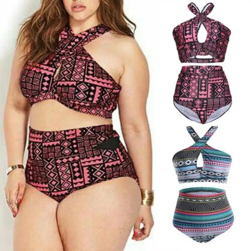 Women Two Piece Plaid Cross Hater Neck Bikini Set Retro Design Swimsuit High-Waisted Swimwear Plus Size
Women Two Piece Plaid Cross Hater Neck Bikini Set Retro Design Swimsuit High-Waisted Swimwear Plus Size