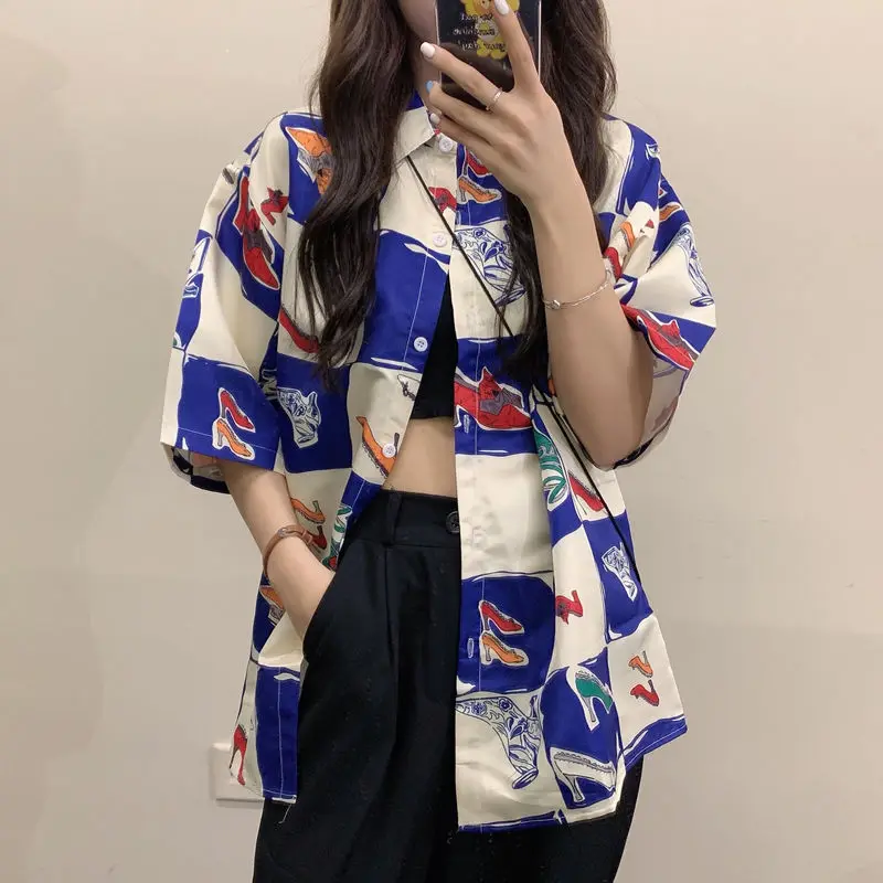 Fashion Elegant Womens Cardigan Blouses Short Sleeved High Heels Printing Causal Loose Tops Shirts turn-down Collar Blouse new
Fashion Elegant Womens Cardigan Blouses Short Sleeved High Heels Printing Causal Loose Tops Shirts turn-down Collar Blouse new