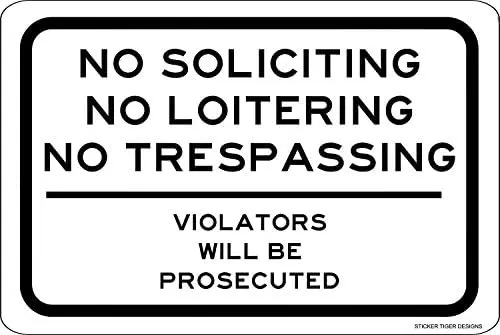 Crysss Warning Sign NO Soliciting No Loitering No Trespassing Road Sign Business Sign 8X12 Inches Aluminum Metal Sign
Crysss Warning Sign NO Soliciting No Loitering No Trespassing Road Sign Business Sign 8X12 Inches Aluminum Metal Sign