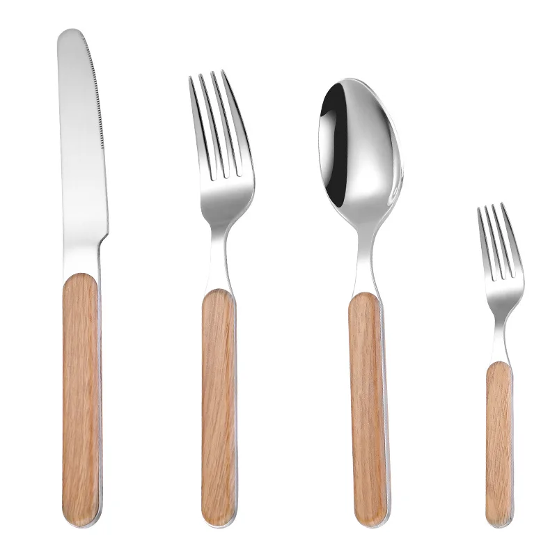 Japanese style 304 stainless steel knife fork spoon tableware set wood handle retro spoon knife 4 piece tableware set
Japanese style 304 stainless steel knife fork spoon tableware set wood handle retro spoon knife 4 piece tableware set