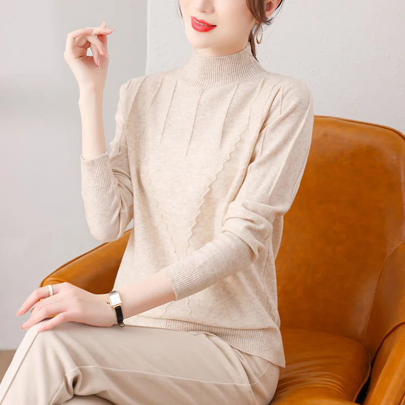 New knitwear women's long sleeve 2021 autumn new fashion half high collar bottomed sweater temperament sweater
New knitwear women's long sleeve 2021 autumn new fashion half high collar bottomed sweater temperament sweater