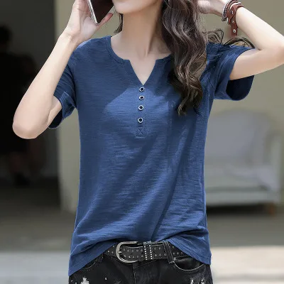 2021 Women's T-shirt Summer Solid Color V-Neck T-shirt Short Sleeve Fitted T-shirt gray
2021 Women's T-shirt Summer Solid Color V-Neck T-shirt Short Sleeve Fitted T-shirt gray