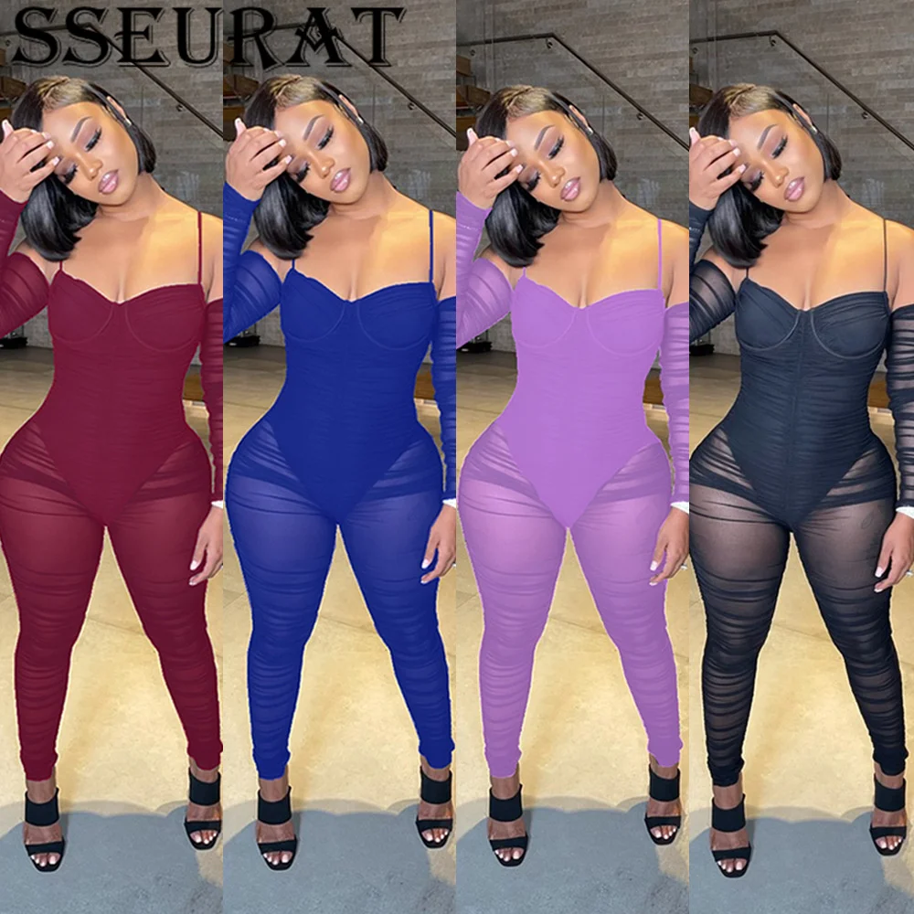 SSEURAT Women Sexy Jumpsuit Mesh See-through Stacked Full Sleeve Strap V-neck Stretchy Skinny Pencil Jumpsuits
SSEURAT Women Sexy Jumpsuit Mesh See-through Stacked Full Sleeve Strap V-neck Stretchy Skinny Pencil Jumpsuits