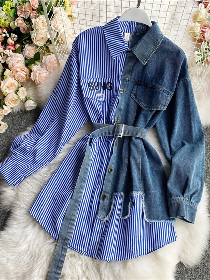 Long Sleeve Denim Patchwork Shirt Dresses Women's Spring Autumn 2021 New Korean High Waist Slim Irregular Worn Free Chic Dress
Long Sleeve Denim Patchwork Shirt Dresses Women's Spring Autumn 2021 New Korean High Waist Slim Irregular Worn Free Chic Dress