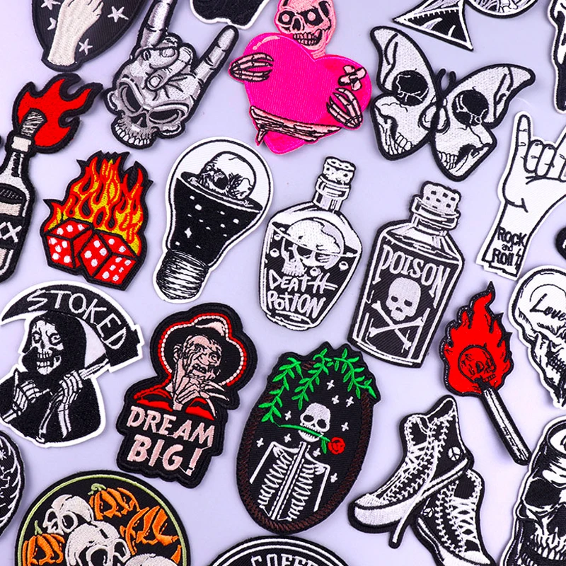 Horror Rock Punk Patches On Clothes Hippie DIY Iron On Patches For Clothing Skull Stripes Stickers Badges Skeleton Patch Custom 
Horror Rock Punk Patches On Clothes Hippie DIY Iron On Patches For Clothing Skull Stripes Stickers Badges Skeleton Patch Custom