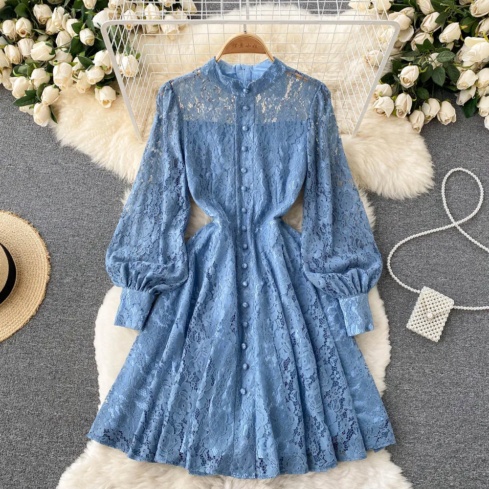 B624 Women New Fashion Palace Stand Collar Long Sleeve A-line Lace Dress Ladies' Elegant Vintage Clothes Vestidos
B624 Women New Fashion Palace Stand Collar Long Sleeve A-line Lace Dress Ladies' Elegant Vintage Clothes Vestidos
