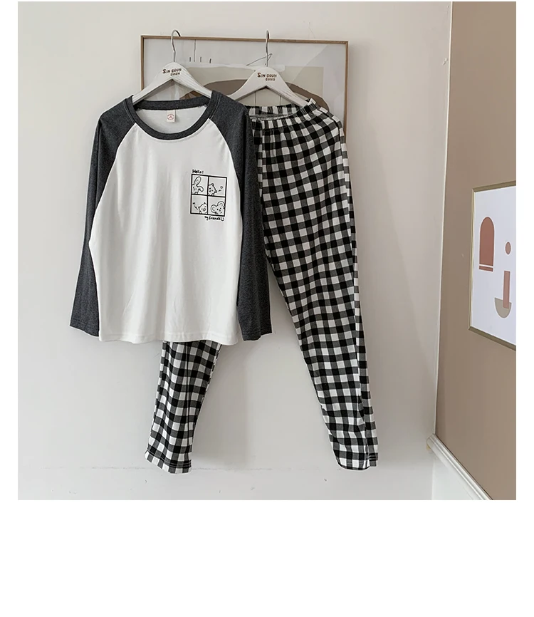 Women Clothing Sets Sleepwear Cotton Cartoon Printed Pajamas Plaid Pants Loose Fitting Housewear Suit 
Women Clothing Sets Sleepwear Cotton Cartoon Printed Pajamas Plaid Pants Loose Fitting Housewear Suit