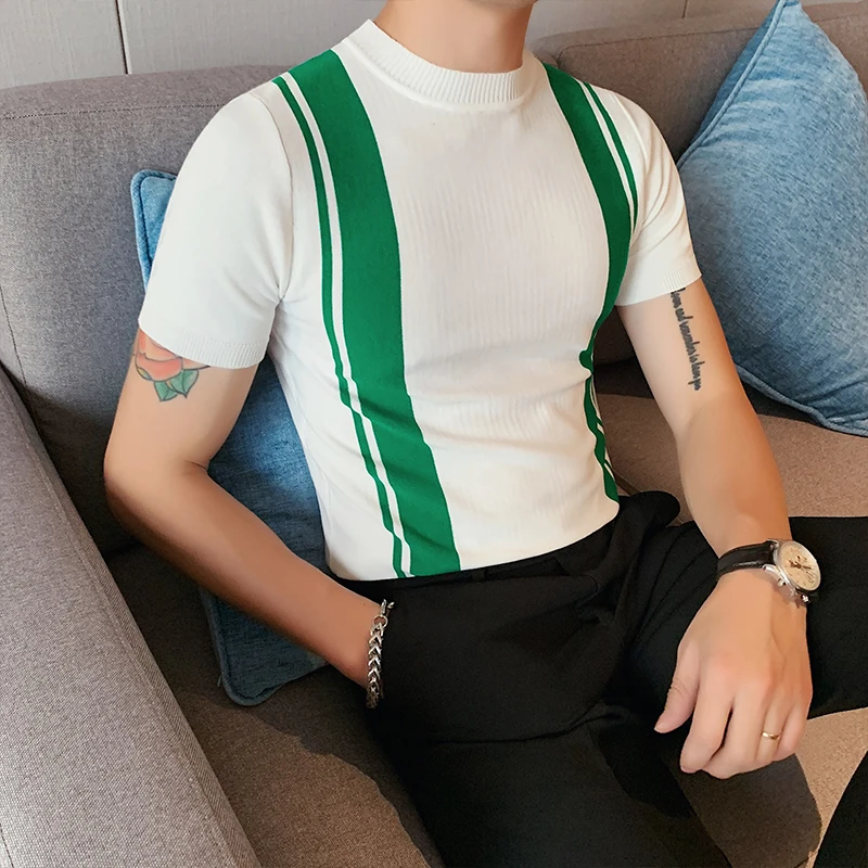 British Style Summer Slim Fit Knitted T Shirts Men Short Sleeve Fashion O-Neck 2021 Contrast Color Striped Tee Shirt Homme 3XL
British Style Summer Slim Fit Knitted T Shirts Men Short Sleeve Fashion O-Neck 2021 Contrast Color Striped Tee Shirt Homme 3XL
