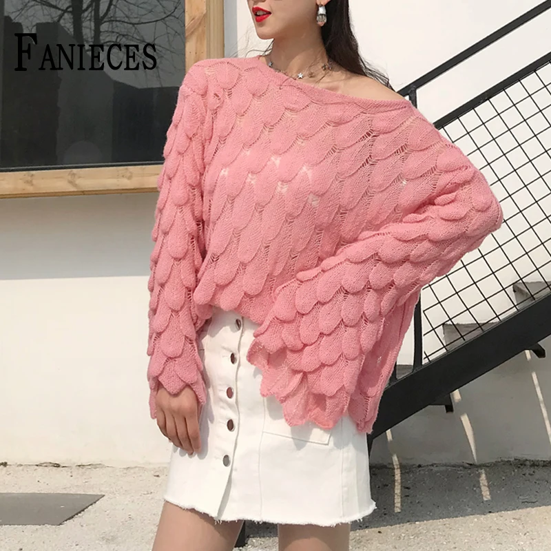 FANIECES Summer Autumn Women Hollow out Loose Knit Sweaters Female Pink Thin Flare Sleeve Sweater Top Pullover Tops Streetwear
FANIECES Summer Autumn Women Hollow out Loose Knit Sweaters Female Pink Thin Flare Sleeve Sweater Top Pullover Tops Streetwear