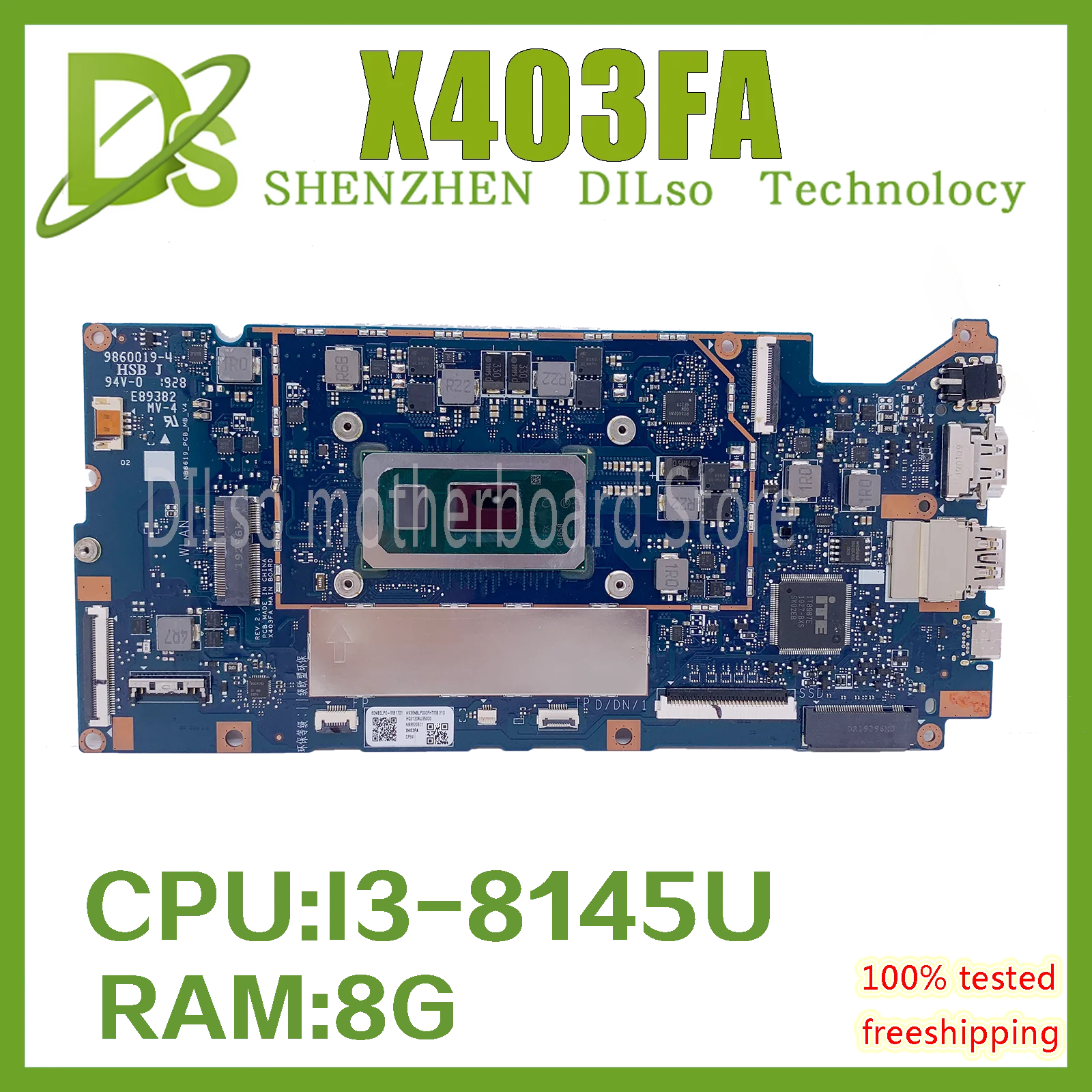 KEFU X403FA Motherboard For ASUS X403F A403F L403FA L403FAC X403FA X403F I3-8145U 8GB Laptop Motherboard 100% test runs well
KEFU X403FA Motherboard For ASUS X403F A403F L403FA L403FAC X403FA X403F I3-8145U 8GB Laptop Motherboard 100% test runs well