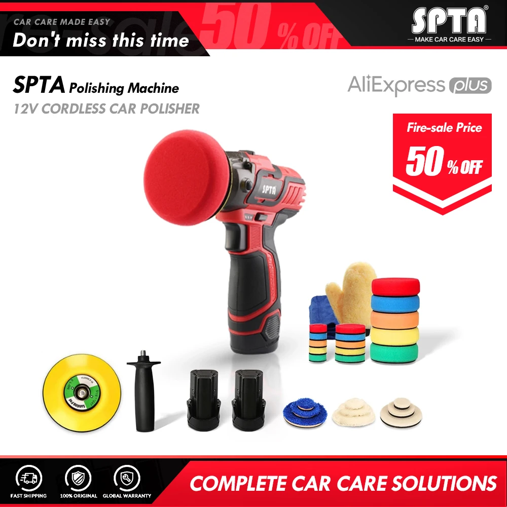 SPTA 12V Cordless Car Polisher Tool Set Cordless Drill Drive Variable Speed Polisher With Quick Charger and Polishing Pads
SPTA 12V Cordless Car Polisher Tool Set Cordless Drill Drive Variable Speed Polisher With Quick Charger and Polishing Pads