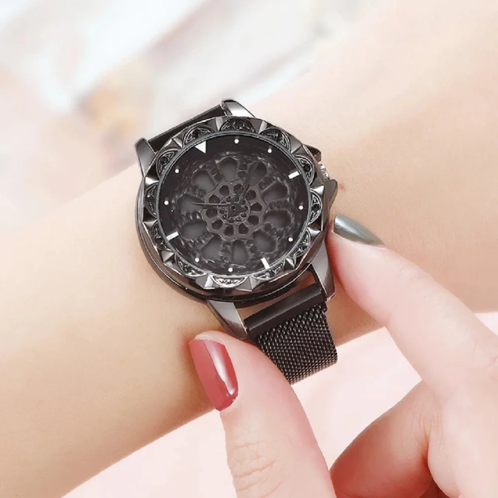 

Reloj Mujer Rotate Starry Sky For Good Luck Watch Stainless Steel Mesh Magnetic Strap Gaiety Ladies Trendy Brand Diamond Dial