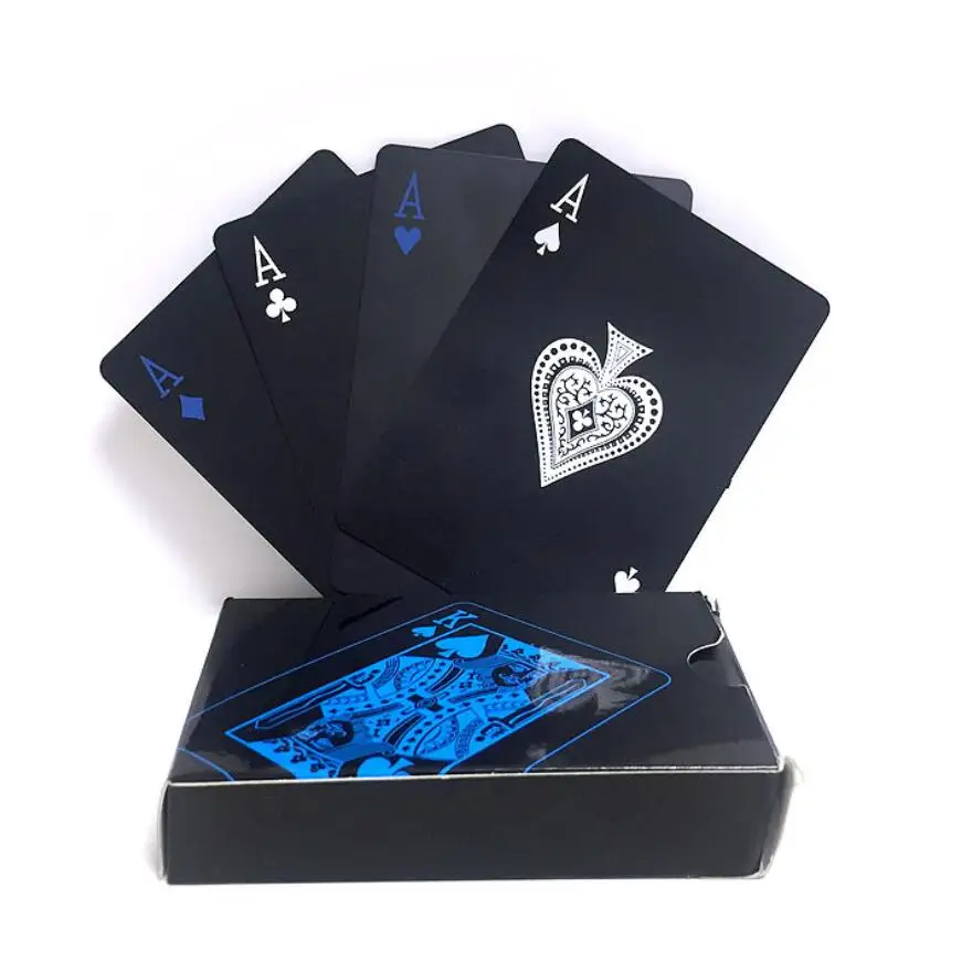1deck poker Black-Silver Playing Card Set Durable PVC Plastic Magic Poker Funny Family Board Game Creative Gift Texas | Спорт и