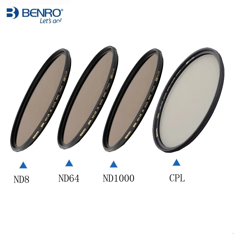 

Benro 49 мм 52 мм 55 мм 58 мм 62 мм 67 мм 72 мм 77 мм 82 мм Набор круглых фильтров CPL + ND8 + ND64 + ND1000 фильтры для объектива камеры