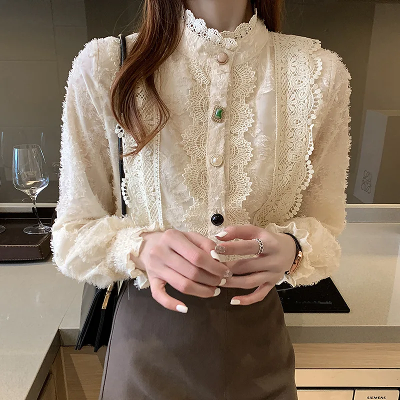 Vintage Lace Patchwork Chiffon Tops Woman Clothes Korean Style Elegant Camisas Lantern Long Sleeve Blouse Pearl Button Up Shirt
Vintage Lace Patchwork Chiffon Tops Woman Clothes Korean Style Elegant Camisas Lantern Long Sleeve Blouse Pearl Button Up Shirt