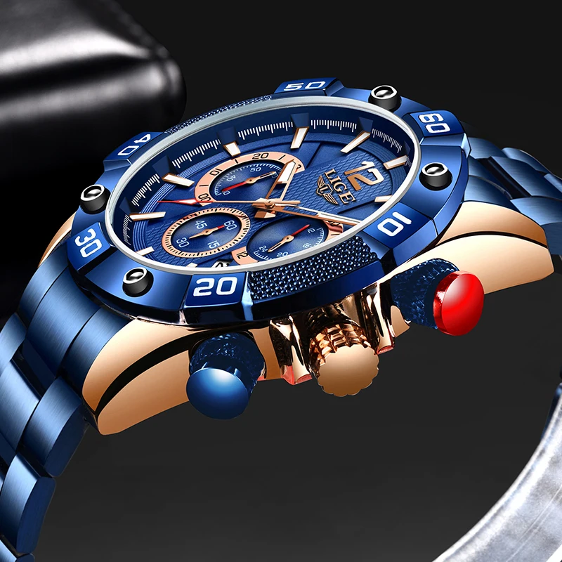 2020 LIGE новые модные мужские часы спортивные полностью стальные военные
