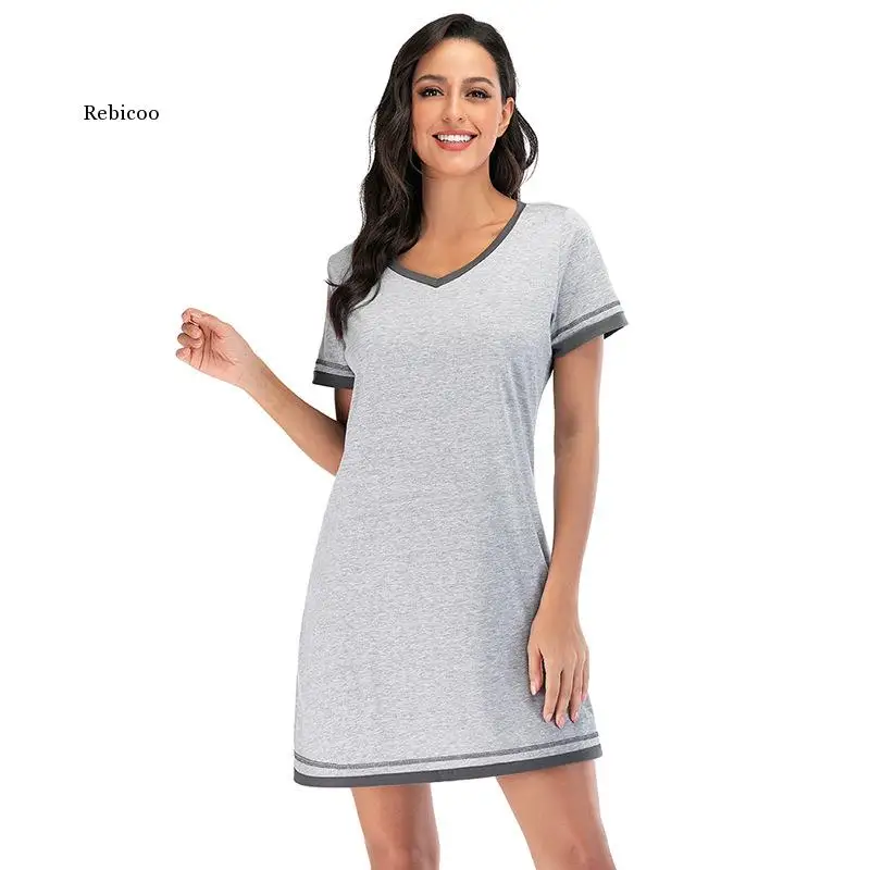 Women Nightgown Casual Nightshirt V-Neck Night Dress Short Sleeve Patchwork Loose Female Sleepwear Chemise Dress
Women Nightgown Casual Nightshirt V-Neck Night Dress Short Sleeve Patchwork Loose Female Sleepwear Chemise Dress