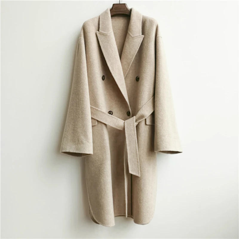 2020 Winter Korean High End Double Sided Double Breasted Lacing Belt Bow Handmade Long Loose Wool Coat Women Woolen Jacket
2020 Winter Korean High End Double Sided Double Breasted Lacing Belt Bow Handmade Long Loose Wool Coat Women Woolen Jacket