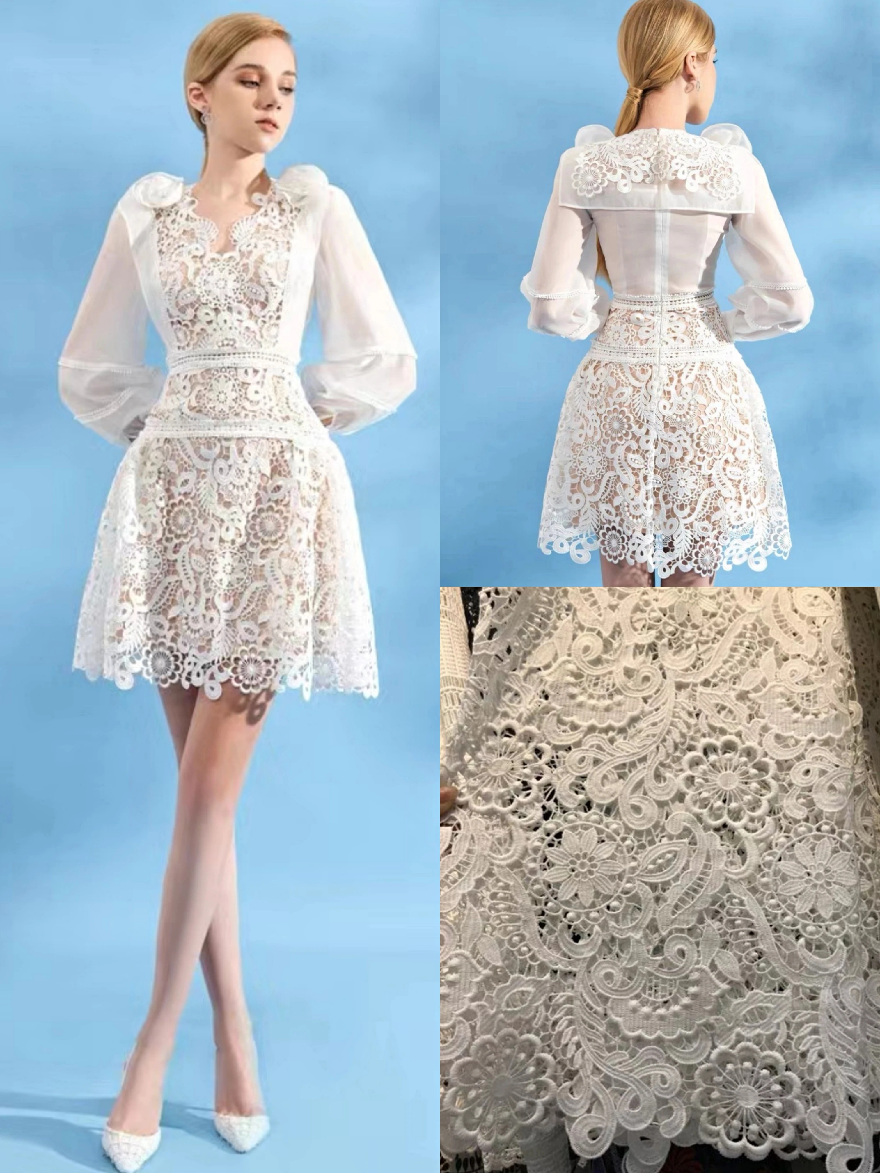 

High Quality White Guipure Cord Lace Europe London Bridal Fabric For Party Dress Sewing