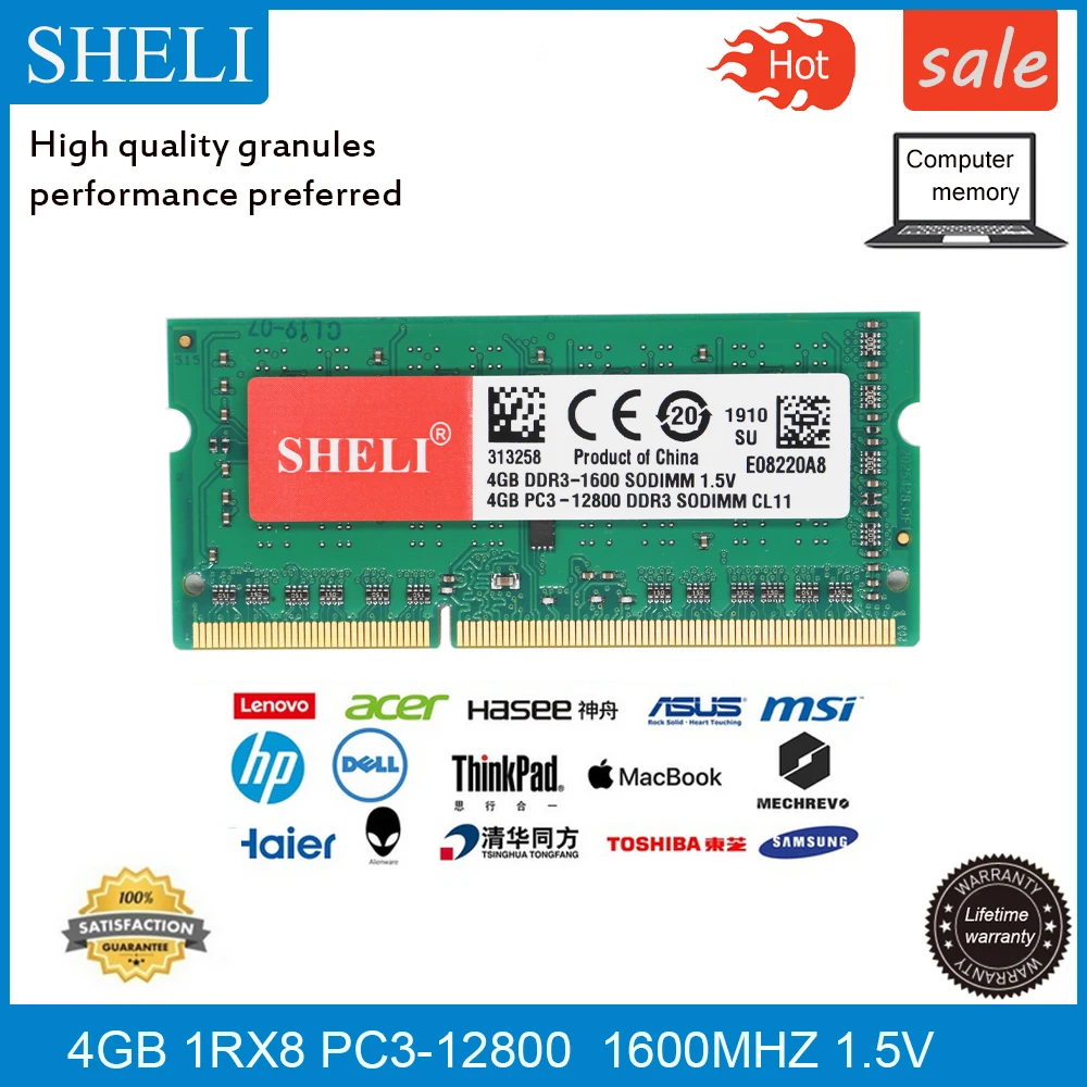 SHELI 4GB 1RX8 DDR3 12800 PC3 1600Mhz 1 5 V SODIMM RAM память ноутбука|Оперативная память| |