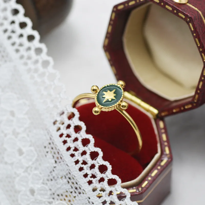 Oil Dropping Process Stainless Steel Ring French Retro Awn Star Oval Ring Open Ring 14k Exquisite Jewelry Factory For Women
Oil Dropping Process Stainless Steel Ring French Retro Awn Star Oval Ring Open Ring 14k Exquisite Jewelry Factory For Women