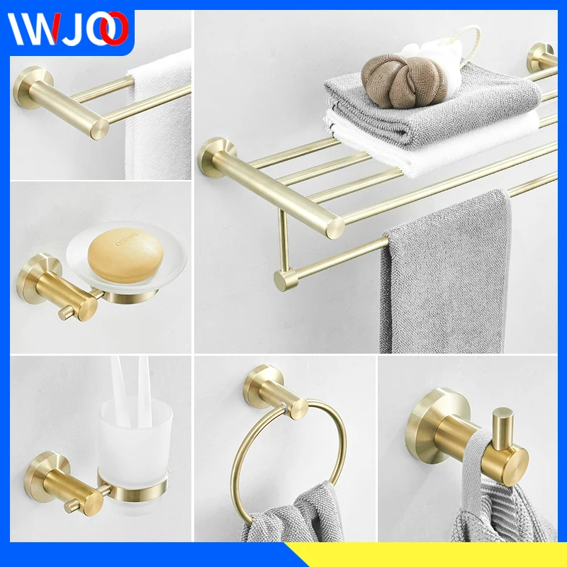 Bathroom Towel Holder Stainless Steel Towel Bar Sets Towel Rack Coat Hook Brushed Gold Toilet Paper Holder with Shelf Soap Dish
Bathroom Towel Holder Stainless Steel Towel Bar Sets Towel Rack Coat Hook Brushed Gold Toilet Paper Holder with Shelf Soap Dish