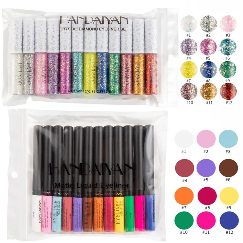 HANDAIYAN 10/12 Colors Matte Color Eyeliner Kit Makeup Waterproof Colorful Eye Liner Pen Eyes Make up Cosmetics Eyeliners Set
HANDAIYAN 10/12 Colors Matte Color Eyeliner Kit Makeup Waterproof Colorful Eye Liner Pen Eyes Make up Cosmetics Eyeliners Set