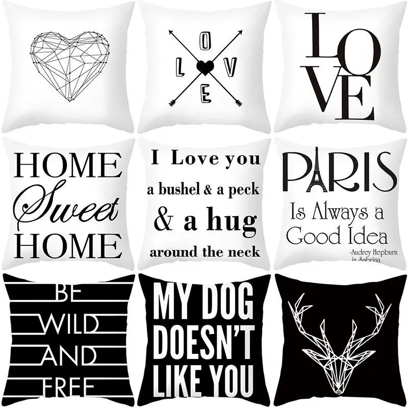 2021 New Black and White Letter printing pillowcase Peach skin cushion cover Sofa car chair pillow cover Office pillow case 
2021 New Black and White Letter printing pillowcase Peach skin cushion cover Sofa car chair pillow cover Office pillow case