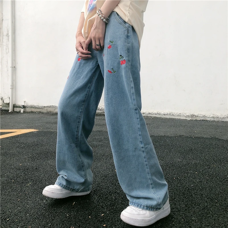 High Street Jeans Female Summer ins Light Blue Cherry Embroidered Straight Wide Leg Pants Loose Slim High Waist Pants
High Street Jeans Female Summer ins Light Blue Cherry Embroidered Straight Wide Leg Pants Loose Slim High Waist Pants