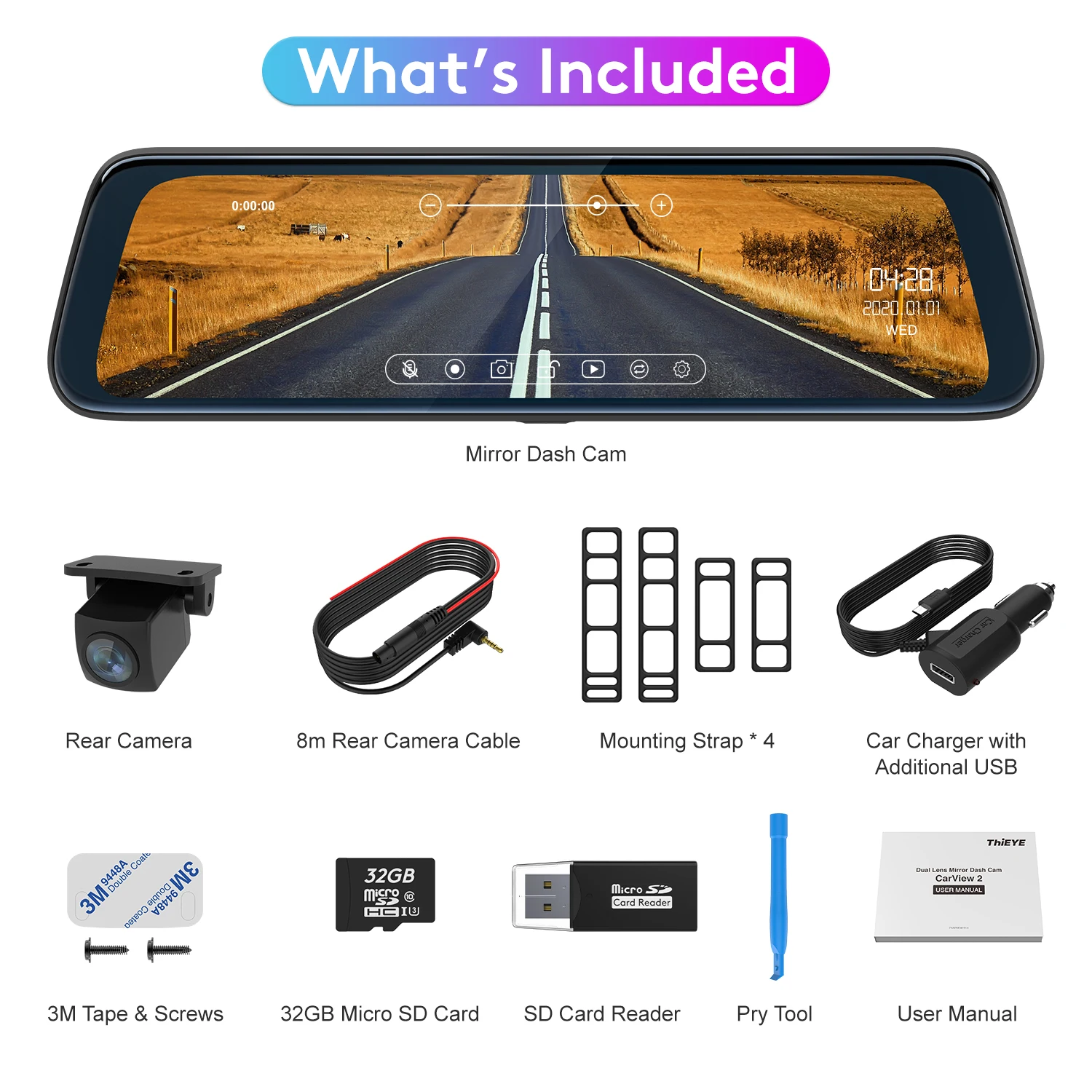 ThiEYE Car DVR Camera Touch Screen Full HD1080P CarView 2 10-inch Dual Lens Video Recorder with 720P Mirror Rearview Dash Camera
ThiEYE Car DVR Camera Touch Screen Full HD1080P CarView 2 10-inch Dual Lens Video Recorder with 720P Mirror Rearview Dash Camera