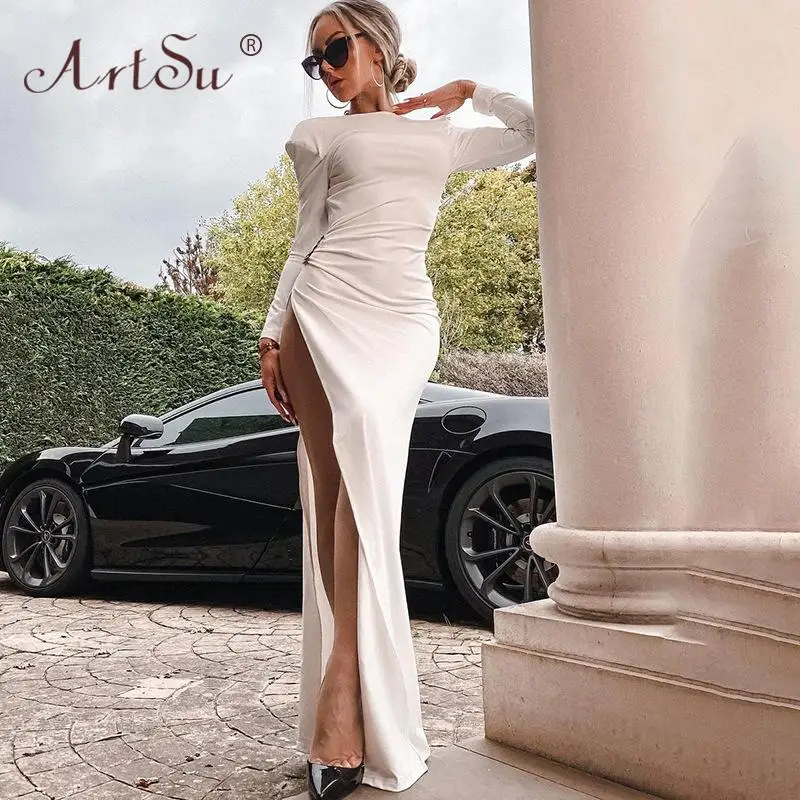 ArtSu Women Sexy High Slit Backless Slim Dresses Female Long Sleeve Ruched Elegant Party Maxi Dress Clubwear Autumn ANDYDR127
ArtSu Women Sexy High Slit Backless Slim Dresses Female Long Sleeve Ruched Elegant Party Maxi Dress Clubwear Autumn ANDYDR127