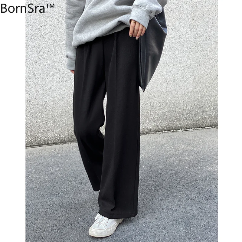 Bornsra Full Length Casual Women Pants Pockets High Button Fly Korean Style Pants Womens Black Pants Female 
Bornsra Full Length Casual Women Pants Pockets High Button Fly Korean Style Pants Womens Black Pants Female