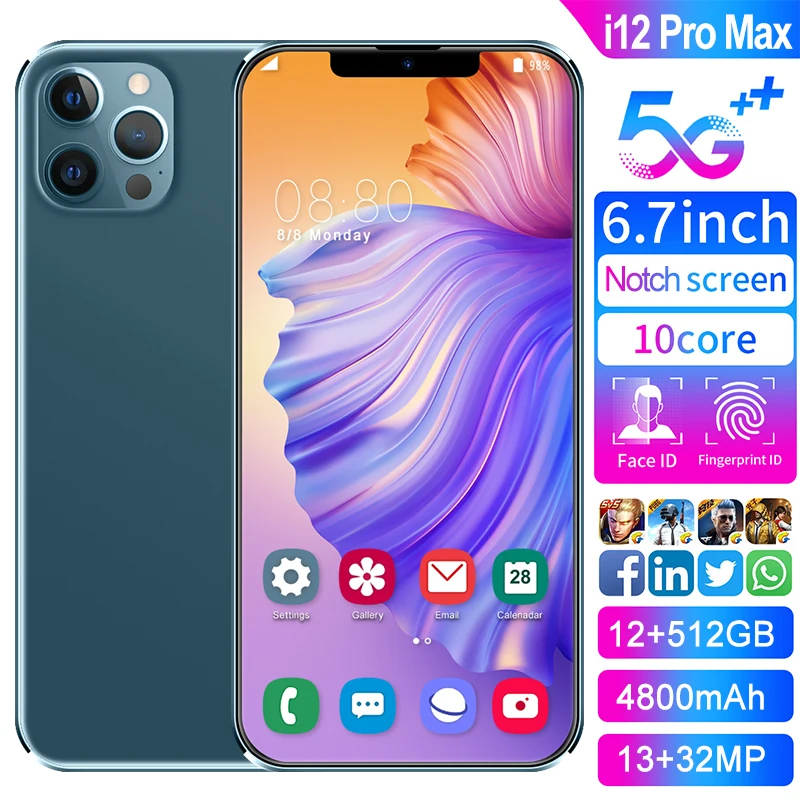 Hot Sale I12 Pro Max Smartphone12GB RAM + 512GB ROM7.2 Inch Lockless Mobile Phone, Telefone Smartphone With Dual Sim Card
Hot Sale I12 Pro Max Smartphone12GB RAM + 512GB ROM7.2 Inch Lockless Mobile Phone, Telefone Smartphone With Dual Sim Card