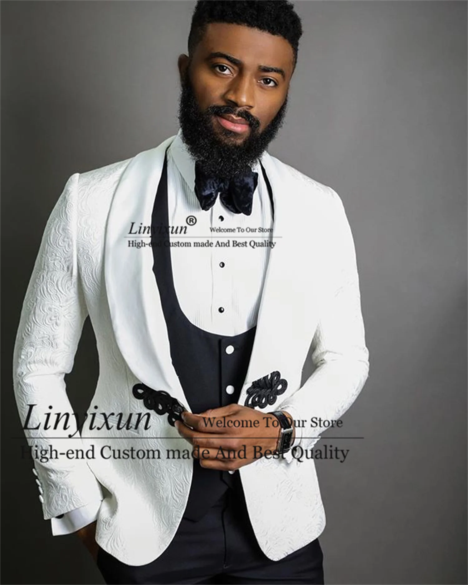Terno Men Suits For Wedding Classic White Jacquard Floral Blazer Party Prom Suits 3 Pieces Set Groomsmen Groom Mens Tuxedo
Terno Men Suits For Wedding Classic White Jacquard Floral Blazer Party Prom Suits 3 Pieces Set Groomsmen Groom Mens Tuxedo