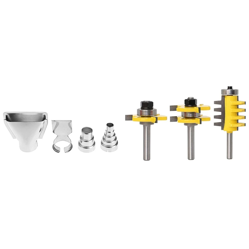 3Pcs 1/4-Inch Shank Tongue And Groove Router Bit With 4Pcs Heat Tool Nozzles Electric Kit
3Pcs 1/4-Inch Shank Tongue And Groove Router Bit With 4Pcs Heat Tool Nozzles Electric Kit