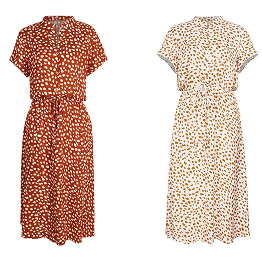Dresses Summer Women's Clothing 2020 Polka Dot Print Leopard Belt Fashion Short Sleeve Single-Breasted Long boho Beach Dress
Dresses Summer Women's Clothing 2020 Polka Dot Print Leopard Belt Fashion Short Sleeve Single-Breasted Long boho Beach Dress