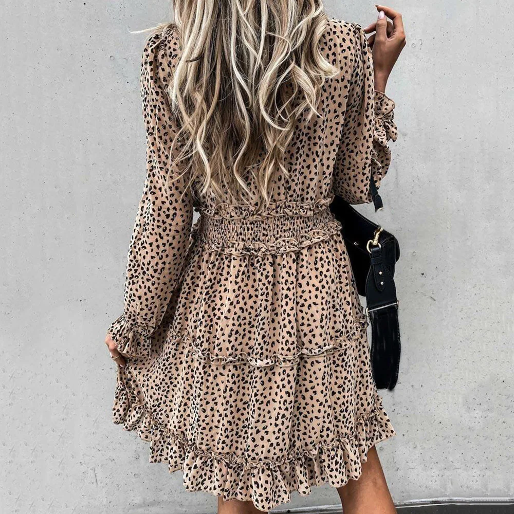 Western Style Women's Dress 2021 Spring Summer Fashion Loose Casual Simple Elegant Fungus Printing V-neck Long Sleeve