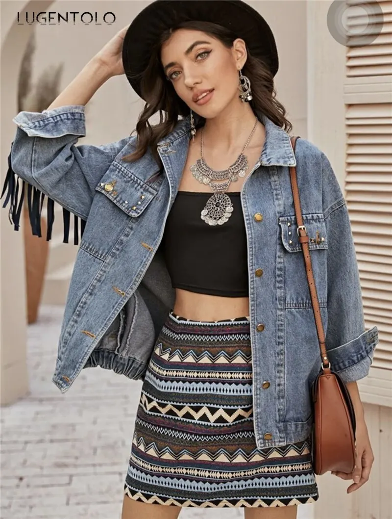 Denim Jacket Women Embroidery Tassel Square Collar Long Sleeve Single Breasted Casaul Fashion Solid Womens Jacket Lugentolo
Denim Jacket Women Embroidery Tassel Square Collar Long Sleeve Single Breasted Casaul Fashion Solid Womens Jacket Lugentolo