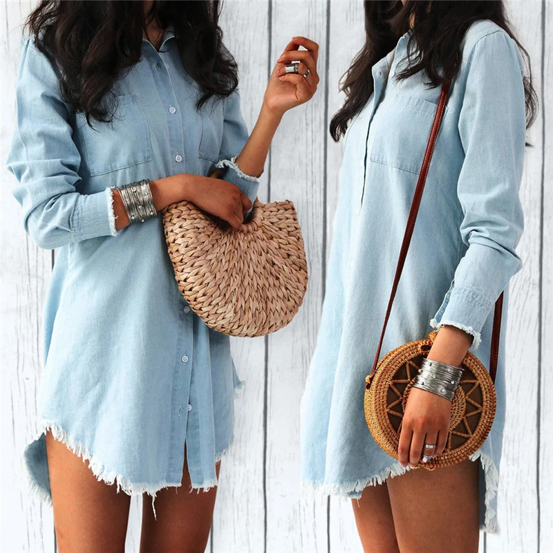 Fashion Autumn Women Dress Lady Long Sleeve Denim Shirt Dress Casual Turn-down Collar Women Dresses Tassels Loose Party Clothes 
Fashion Autumn Women Dress Lady Long Sleeve Denim Shirt Dress Casual Turn-down Collar Women Dresses Tassels Loose Party Clothes