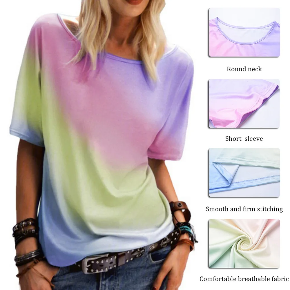 Women's Fashion Plus Size Clothing Summer Short Sleeved Round Neck Rainbow Printed T Shirt Loose Casual Top Women
Women's Fashion Plus Size Clothing Summer Short Sleeved Round Neck Rainbow Printed T Shirt Loose Casual Top Women