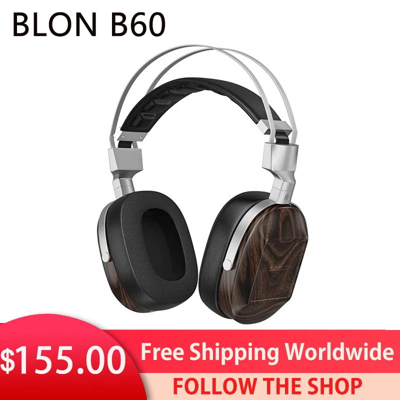 

BLON B60 Headphone 50mm Beryllium-Coated Diaphragm Wooden HiFi Over-Ear Close-Back High-purity Copper Cable Headset Earphone